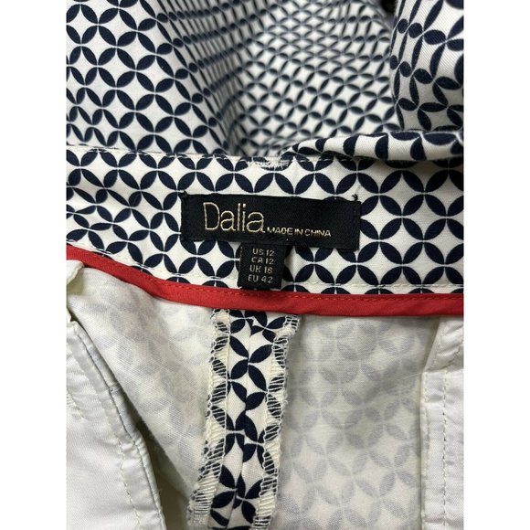 Dalia Ankle Pants Mid Rise Beige Navy Diamond Print Size 12 Large - Picture 8 of 9